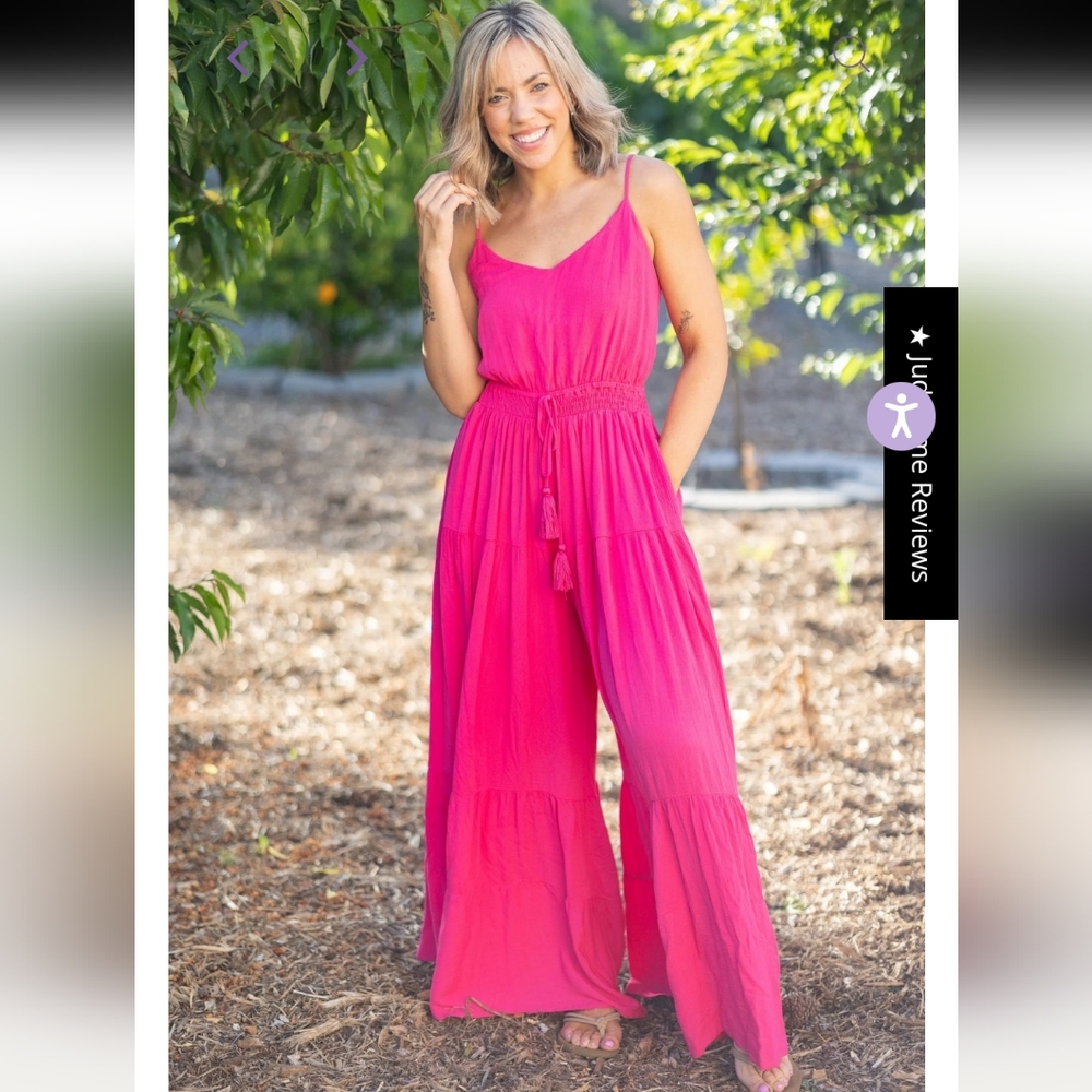 NWT Davi & Dani Hot Pink Palazzo Wide Leg Jumpsuit